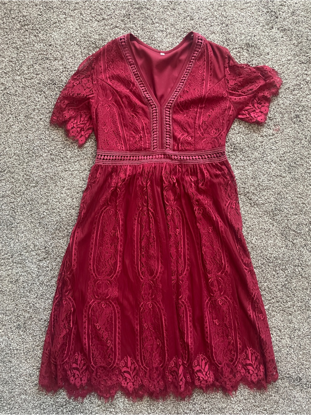 Othr Wine Lace V-Neck Midi Dress